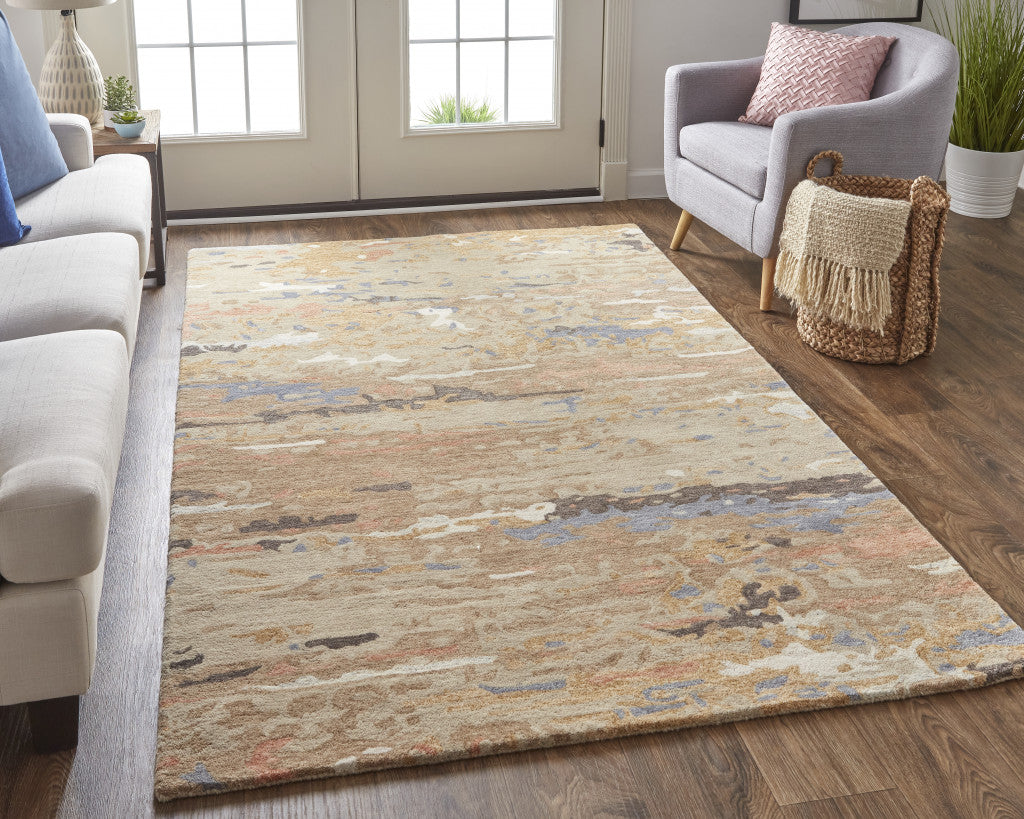 8' X 10' Tan and Blue Wool Abstract Hand Tufted Area Rug