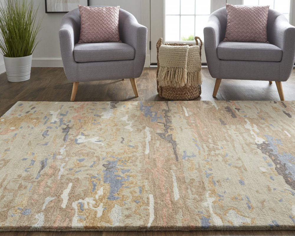 9' X 12' Gray Yellow And Blue Wool Abstract Tufted Handmade Stain Resistant Area Rug