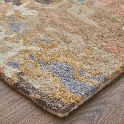5' X 8' Tan and Blue Wool Abstract Hand Tufted Area Rug