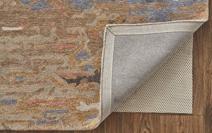 5' X 8' Tan and Blue Wool Abstract Hand Tufted Area Rug