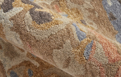 5' X 8' Tan and Blue Wool Abstract Hand Tufted Area Rug