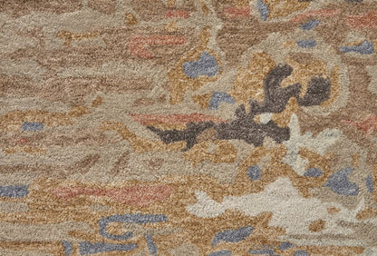 5' X 8' Tan and Blue Wool Abstract Hand Tufted Area Rug