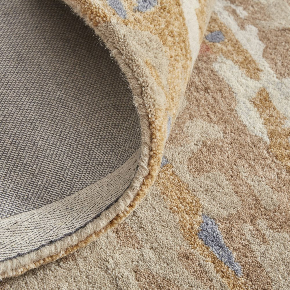 5' X 8' Tan and Blue Wool Abstract Hand Tufted Area Rug