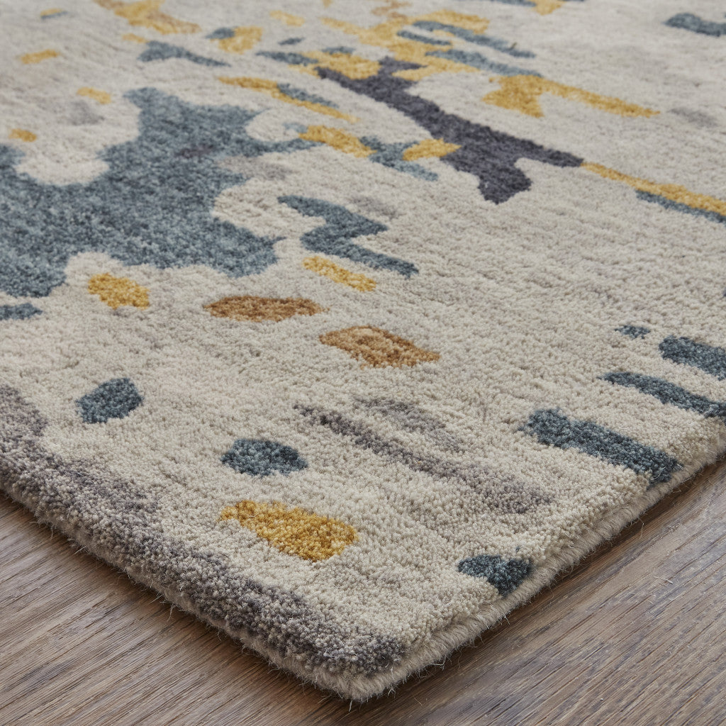 8' X 10' Gray Yellow And Blue Wool Abstract Tufted Handmade Stain Resistant Area Rug