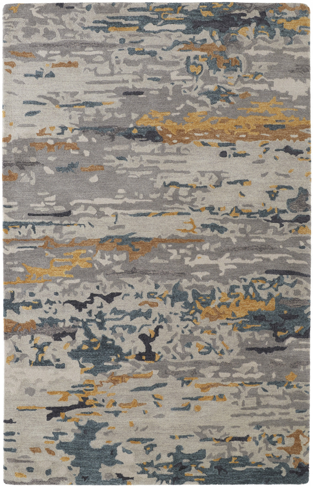 8' X 10' Gray Yellow And Blue Wool Abstract Tufted Handmade Stain Resistant Area Rug