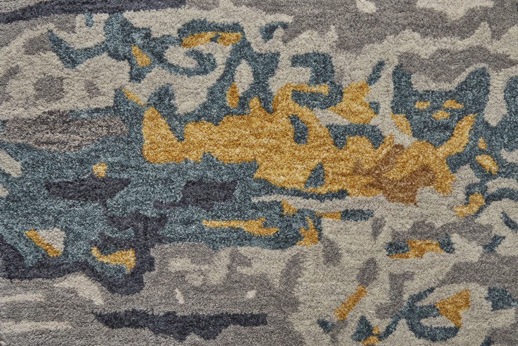8' X 10' Gray Yellow And Blue Wool Abstract Tufted Handmade Stain Resistant Area Rug