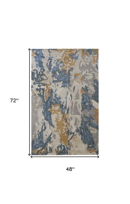 8' X 10' Gray Blue And Gold Wool Abstract Hand Tufted Area Rug
