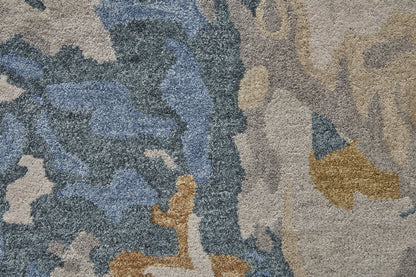 8' X 10' Gray Blue And Gold Wool Abstract Hand Tufted Area Rug