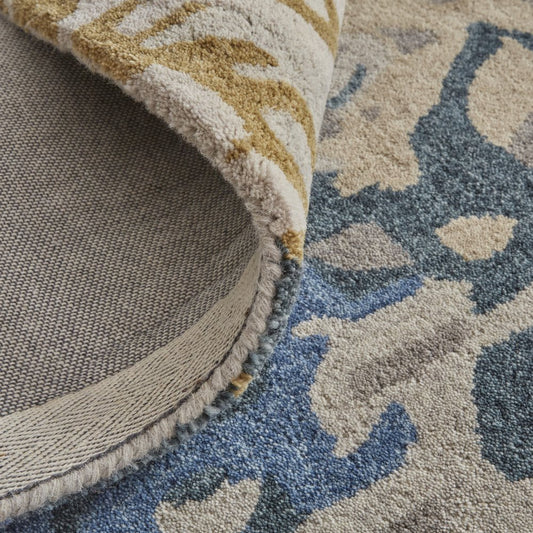 4' X 6' Gray Blue And Gold Wool Abstract Hand Tufted Area Rug