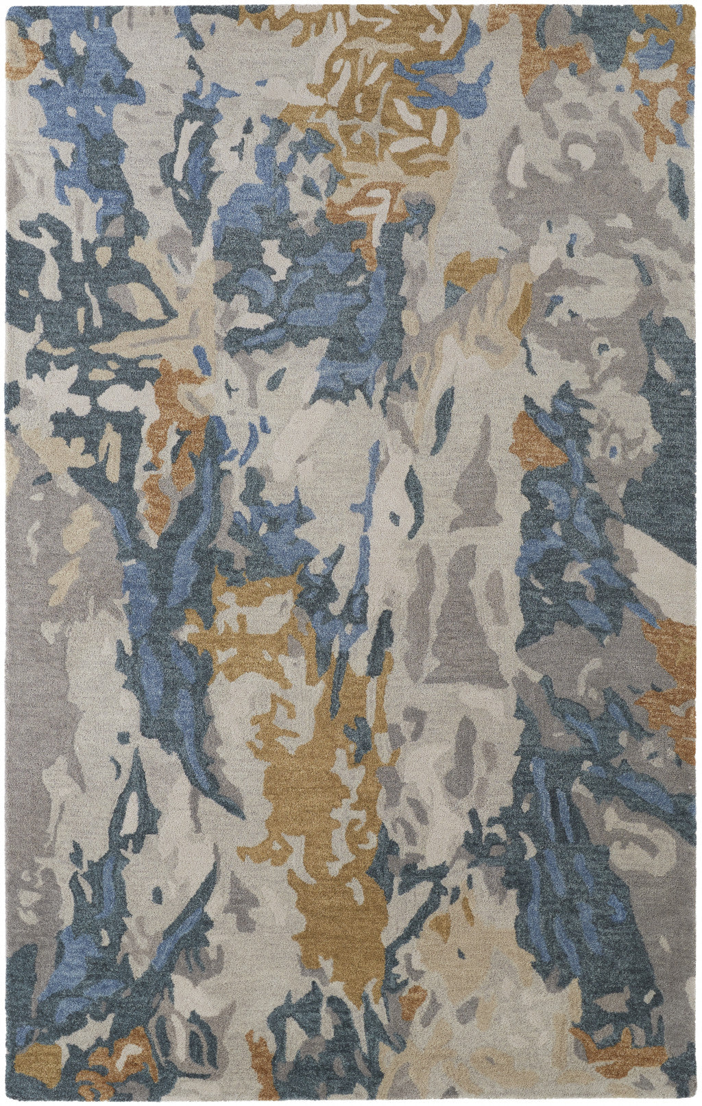 8' X 10' Gray Blue And Gold Wool Abstract Tufted Handmade Stain Resistant Area Rug