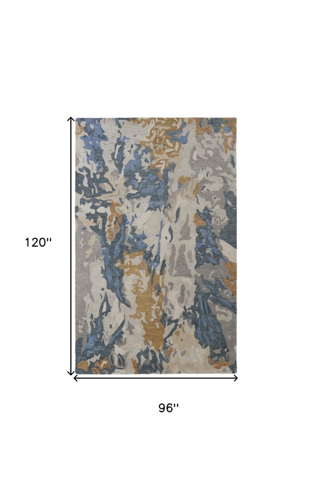 8' X 10' Gray Blue And Gold Wool Abstract Hand Tufted Area Rug