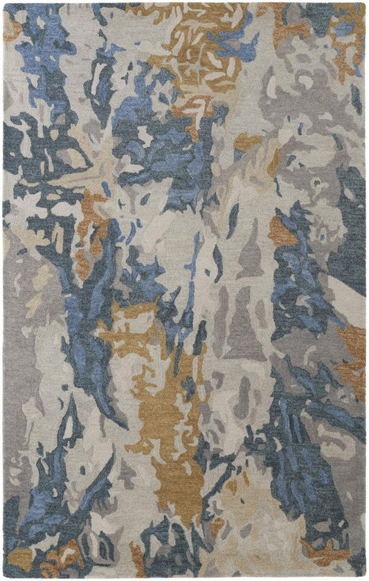 2' X 3' Gray Blue And Gold Wool Abstract Tufted Handmade Area Rug