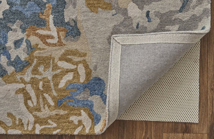 2' X 3' Gray Blue And Gold Wool Abstract Tufted Handmade Area Rug