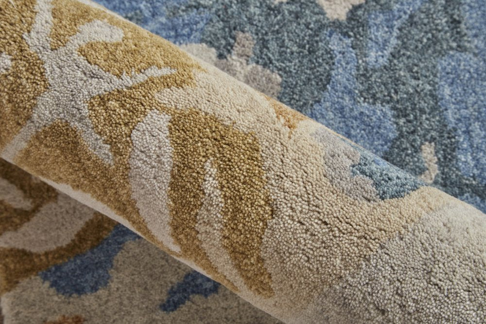 2' X 3' Gray Blue And Gold Wool Abstract Tufted Handmade Area Rug