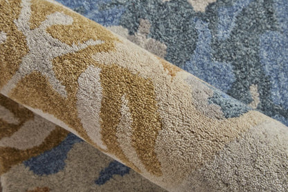 2' X 3' Gray Blue And Gold Wool Abstract Tufted Handmade Area Rug