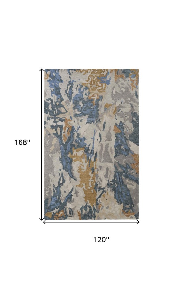 10' X 14' Gray Blue And Gold Wool Abstract Hand Tufted Area Rug
