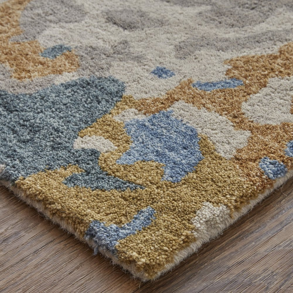 2' X 3' Gray Blue And Gold Wool Abstract Tufted Handmade Area Rug
