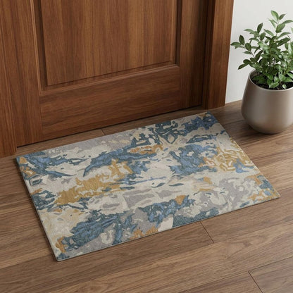 2' X 3' Gray Blue And Gold Wool Abstract Tufted Handmade Area Rug