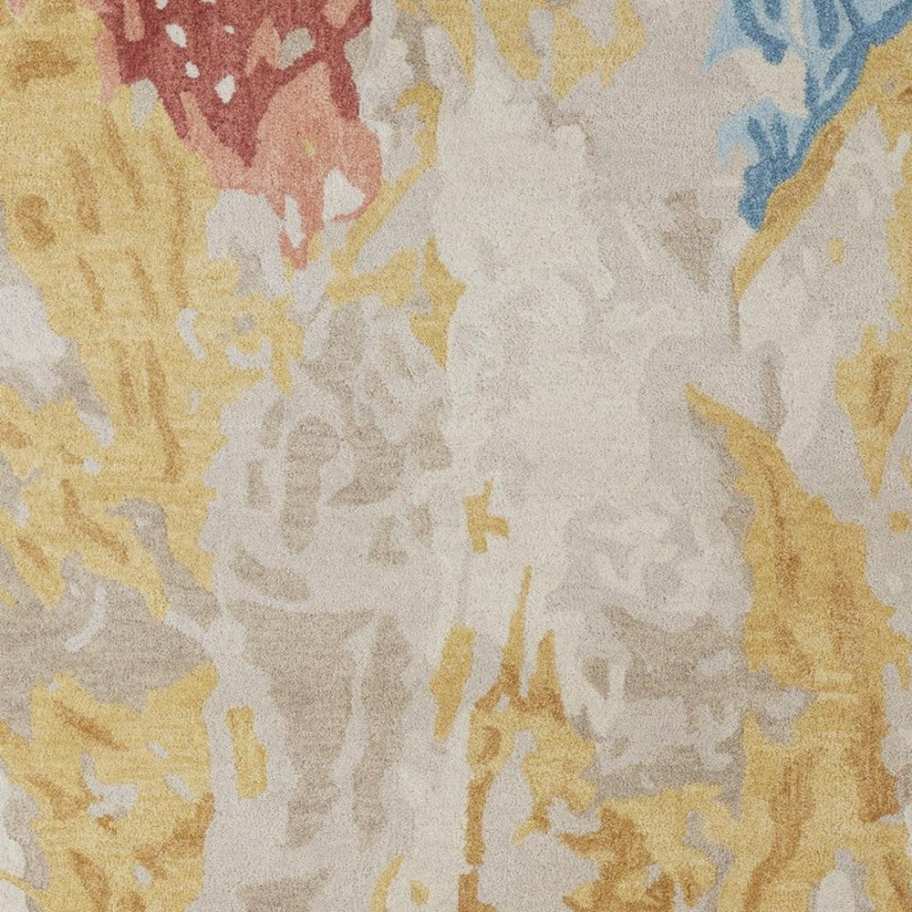 4' X 6' Ivory Yellow And Blue Wool Abstract Tufted Handmade Stain Resistant Area Rug