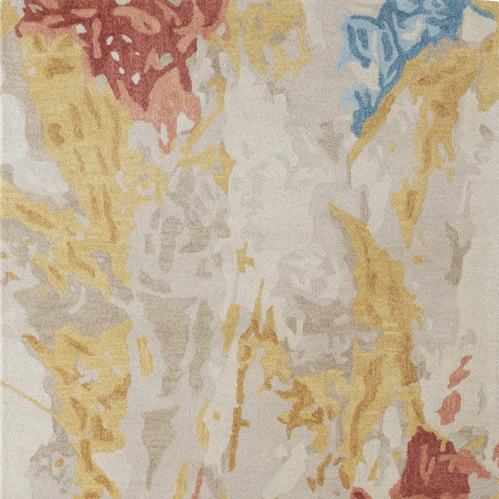 4' X 6' Ivory Yellow And Blue Wool Abstract Tufted Handmade Stain Resistant Area Rug