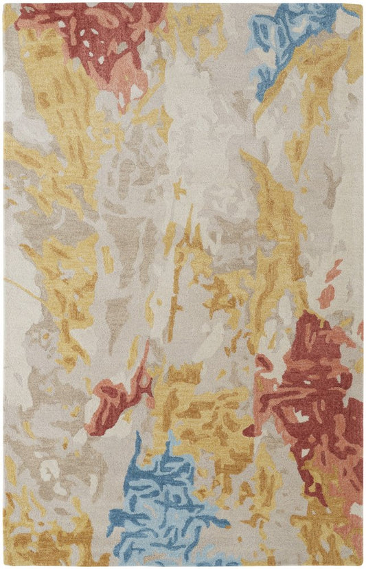 5' X 8' Ivory and Blue Wool Abstract Hand Tufted Area Rug