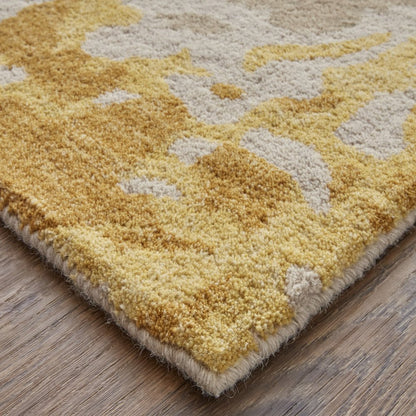 4' X 6' Ivory Yellow And Blue Wool Abstract Tufted Handmade Stain Resistant Area Rug