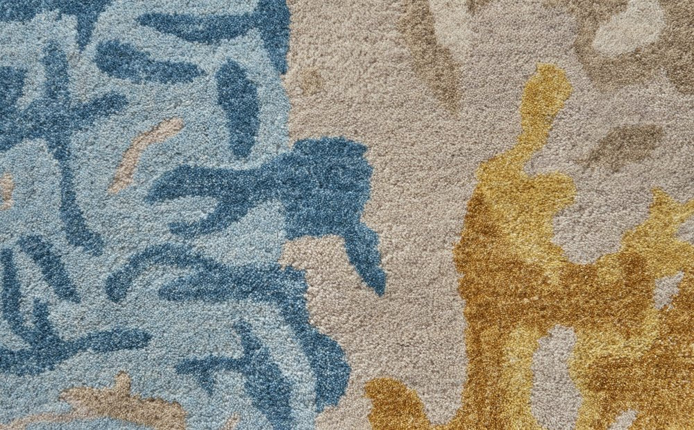 10' X 14' Ivory Yellow And Blue Wool Abstract Tufted Handmade Stain Resistant Area Rug