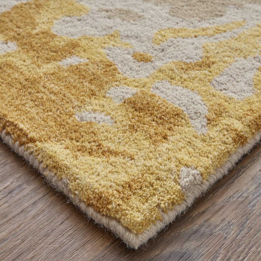 4' X 6' Ivory Yellow And Blue Wool Abstract Tufted Handmade Stain Resistant Area Rug
