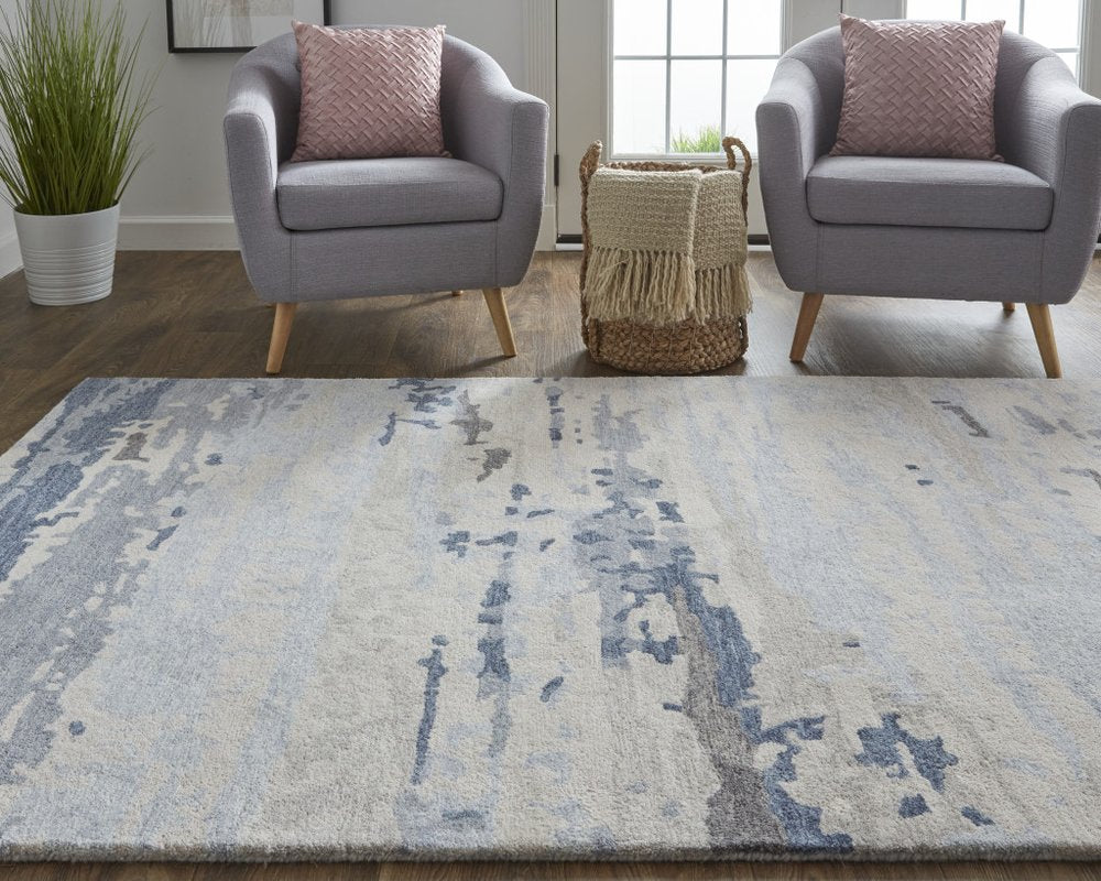 8' X 10' Blue Gray And Ivory Wool Abstract Tufted Handmade Stain Resistant Area Rug