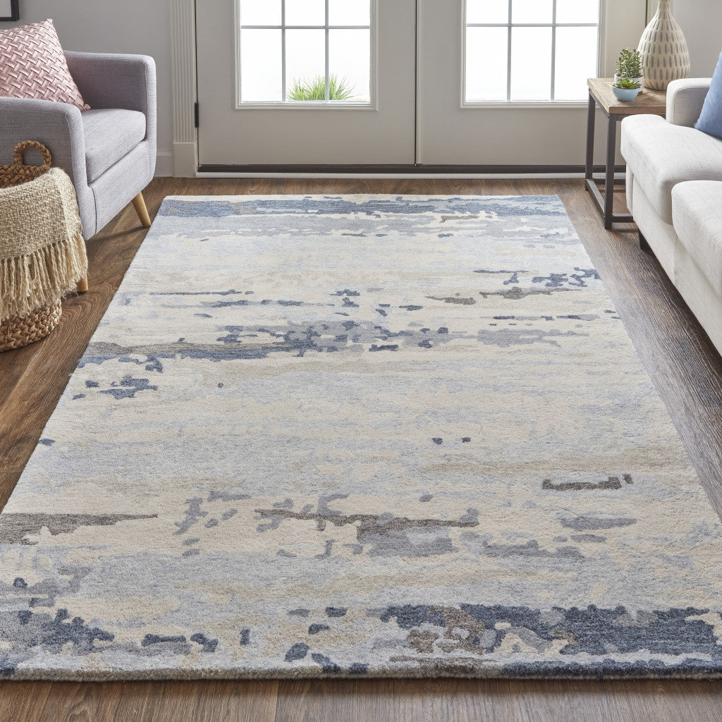 2' X 3' Blue Gray And Ivory Wool Abstract Tufted Handmade Stain Resistant Area Rug