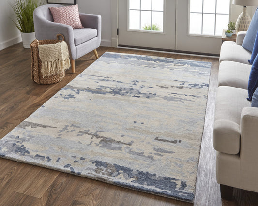 9' X 12' Blue Gray And Ivory Wool Abstract Tufted Handmade Stain Resistant Area Rug