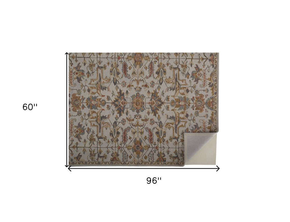 10' X 14' Ivory And Gray Wool Floral Tufted Handmade Stain Resistant Area Rug