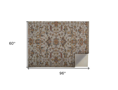 10' X 14' Ivory And Gray Wool Floral Tufted Handmade Stain Resistant Area Rug
