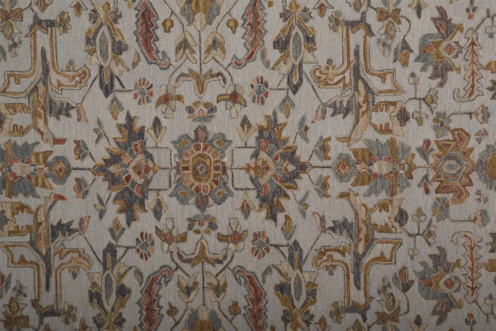 10' X 14' Ivory And Gray Wool Floral Tufted Handmade Stain Resistant Area Rug