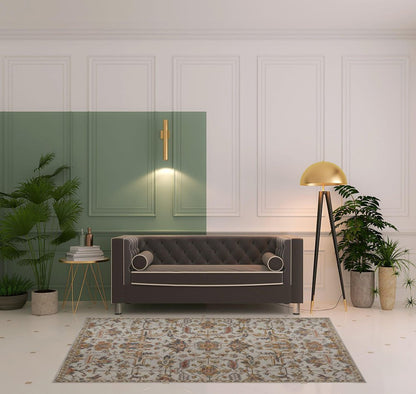 10' X 14' Ivory And Gray Wool Floral Tufted Handmade Stain Resistant Area Rug