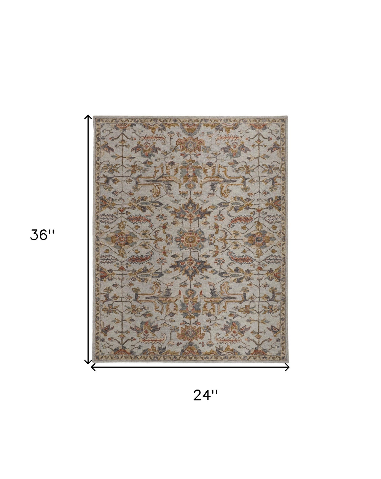 4' X 6' Gray And Gold Wool Floral Tufted Handmade Stain Resistant Area Rug