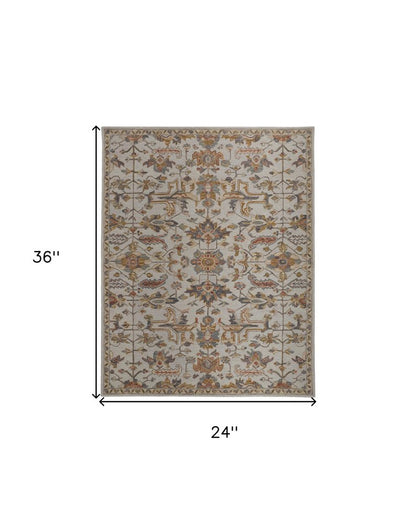 10' X 14' Ivory And Gray Wool Floral Tufted Handmade Stain Resistant Area Rug