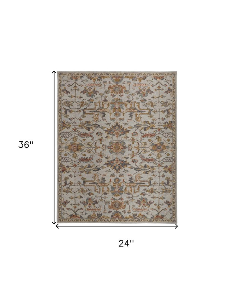 10' X 14' Ivory And Gray Wool Floral Tufted Handmade Stain Resistant Area Rug