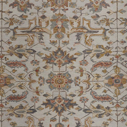 10' X 14' Ivory And Gray Wool Floral Tufted Handmade Stain Resistant Area Rug