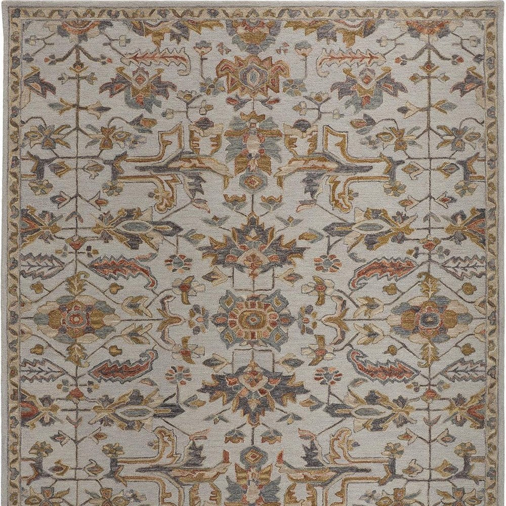 10' X 14' Ivory And Gray Wool Floral Tufted Handmade Stain Resistant Area Rug