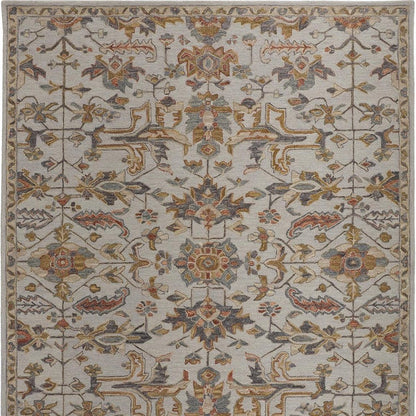 10' X 14' Ivory And Gray Wool Floral Tufted Handmade Stain Resistant Area Rug