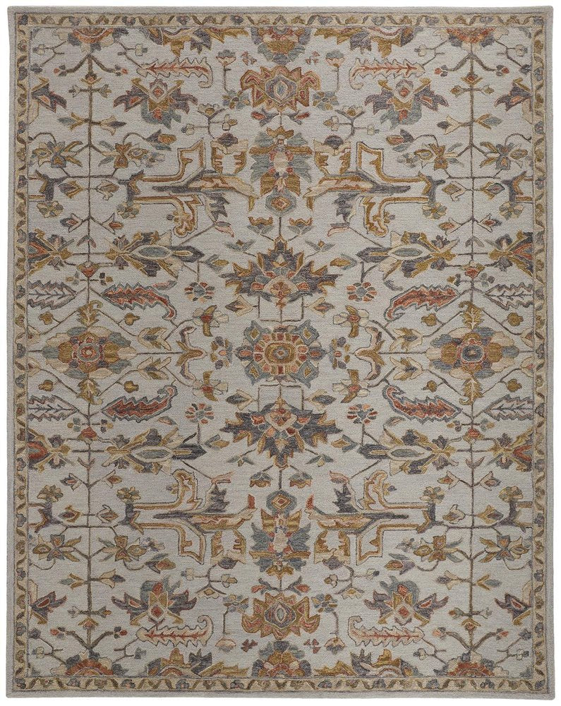 10' X 14' Ivory And Gray Wool Floral Tufted Handmade Stain Resistant Area Rug