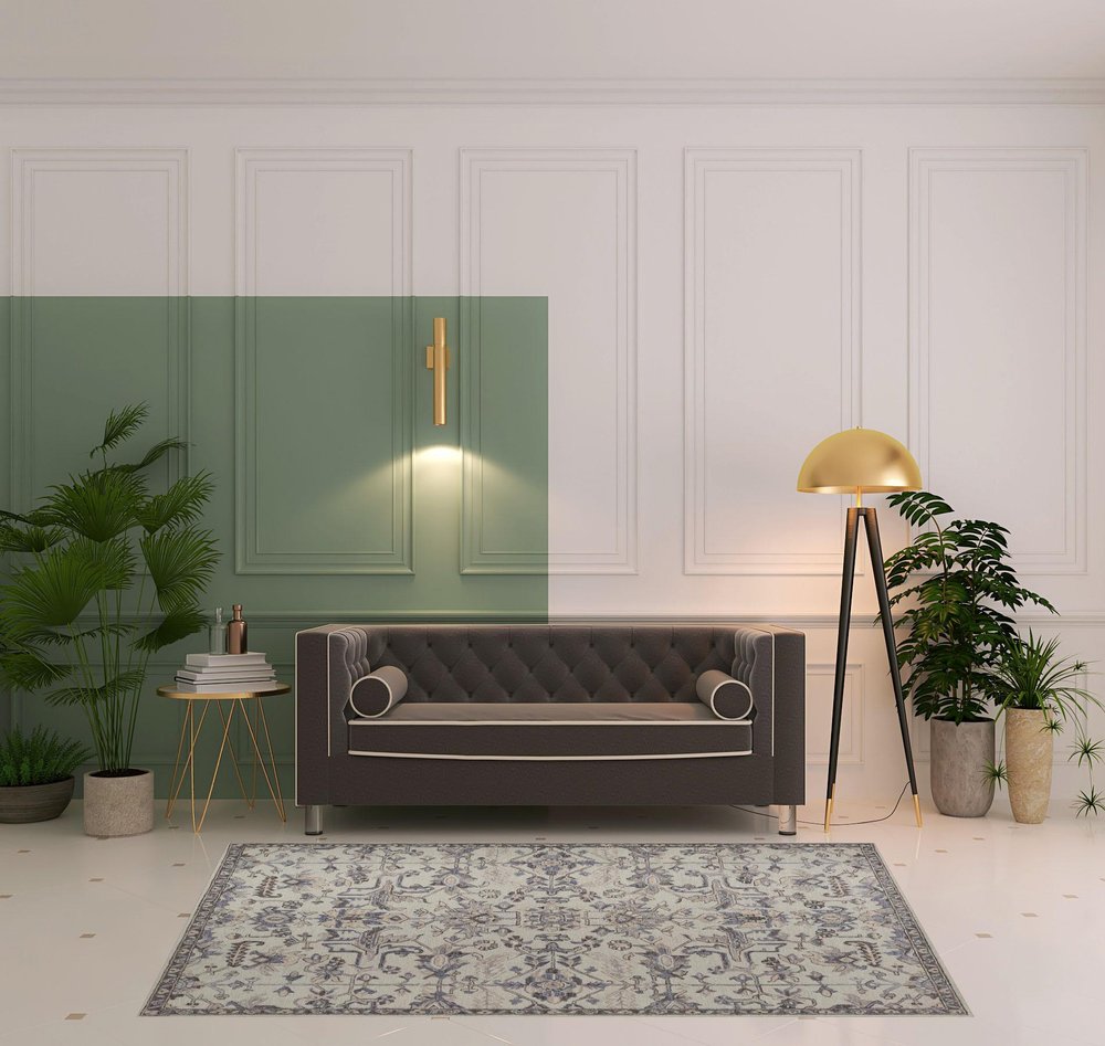 10' X 14' Ivory And Gray Wool Floral Tufted Handmade Stain Resistant Area Rug