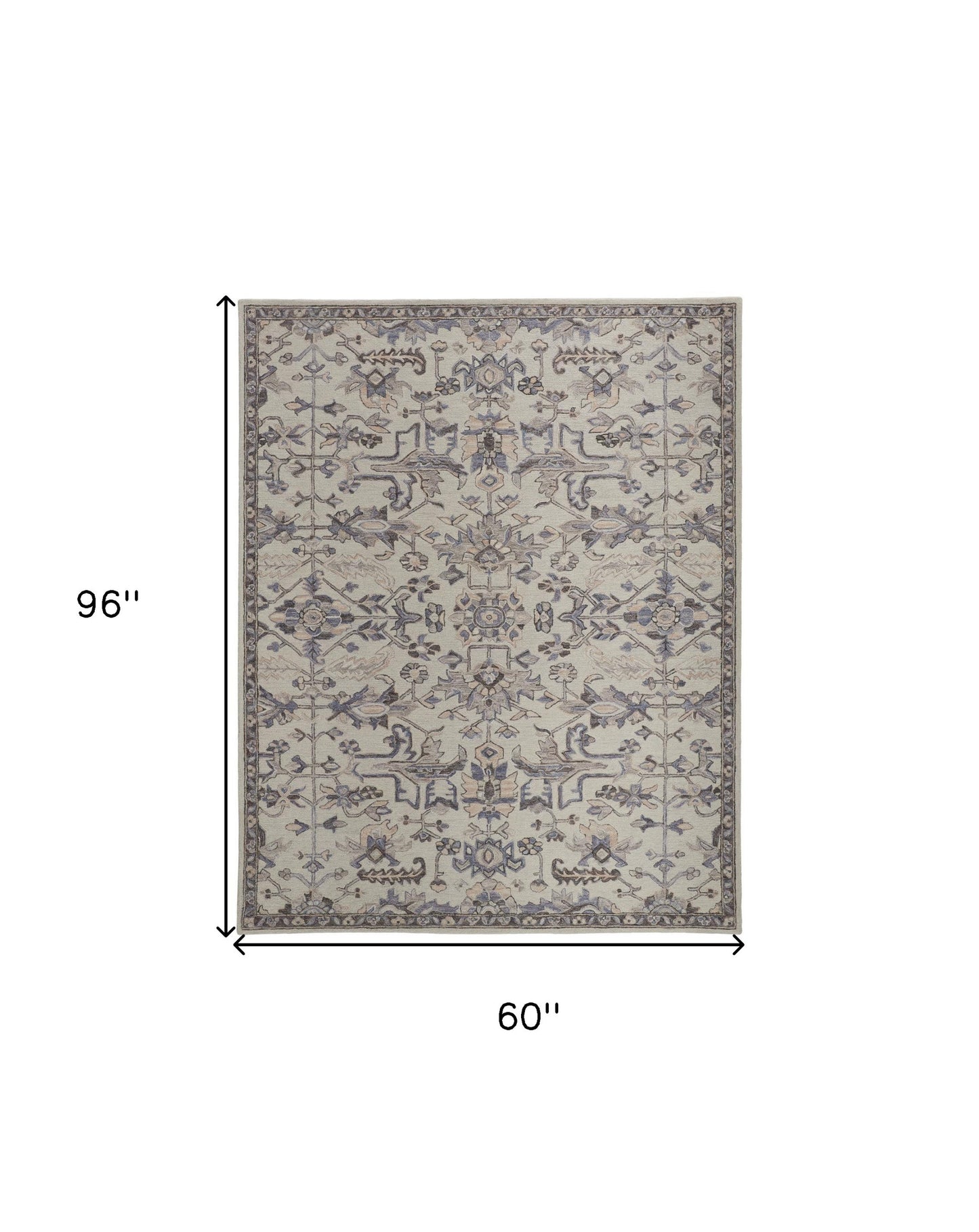 4' X 6' Gray And Gold Wool Floral Tufted Handmade Stain Resistant Area Rug