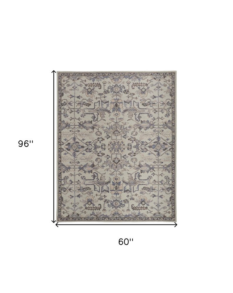 10' X 14' Ivory And Gray Wool Floral Tufted Handmade Stain Resistant Area Rug