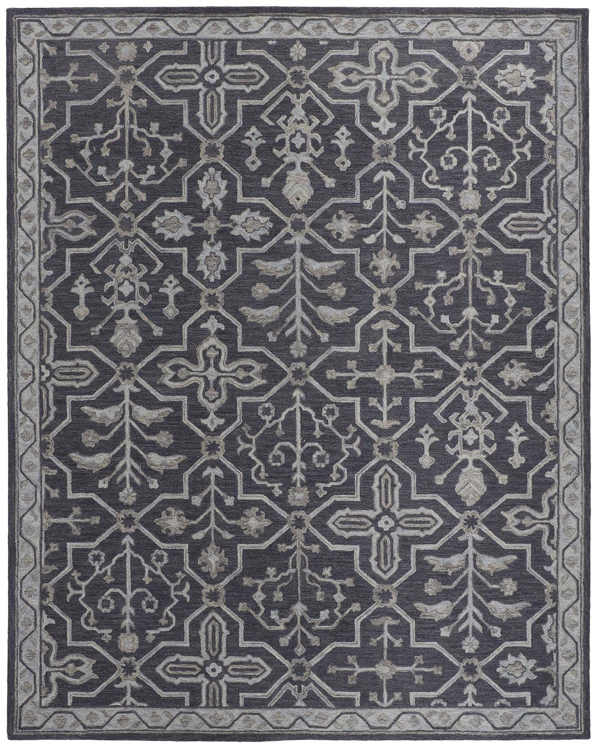 5' X 8' Gray Blue And Ivory Wool Floral Tufted Handmade Stain Resistant Area Rug