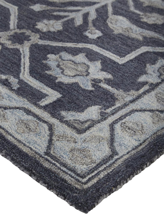 2' X 3' Blue And Gray Wool Floral Tufted Handmade Stain Resistant Area Rug