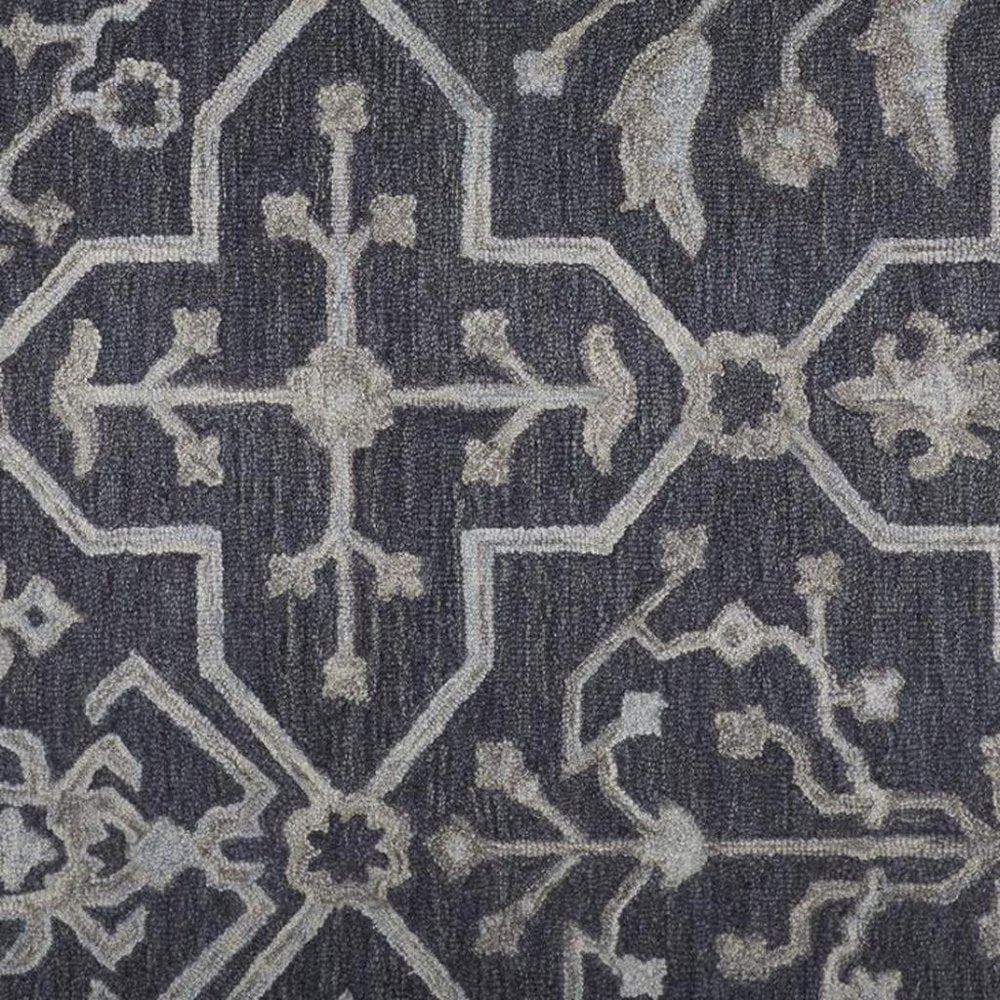 2' X 3' Blue Gray And Charcoal Wool Floral Hand Tufted Area Rug
