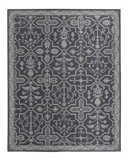 2' X 3' Blue Gray And Charcoal Wool Floral Hand Tufted Area Rug