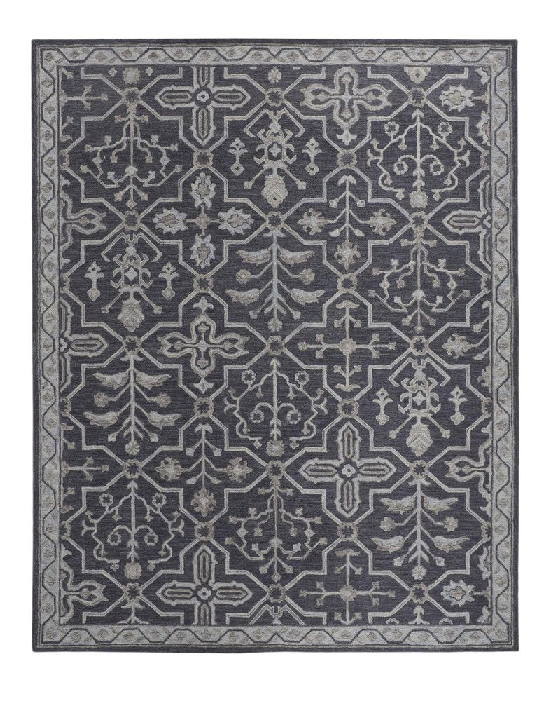 2' X 3' Blue Gray And Charcoal Wool Floral Hand Tufted Area Rug